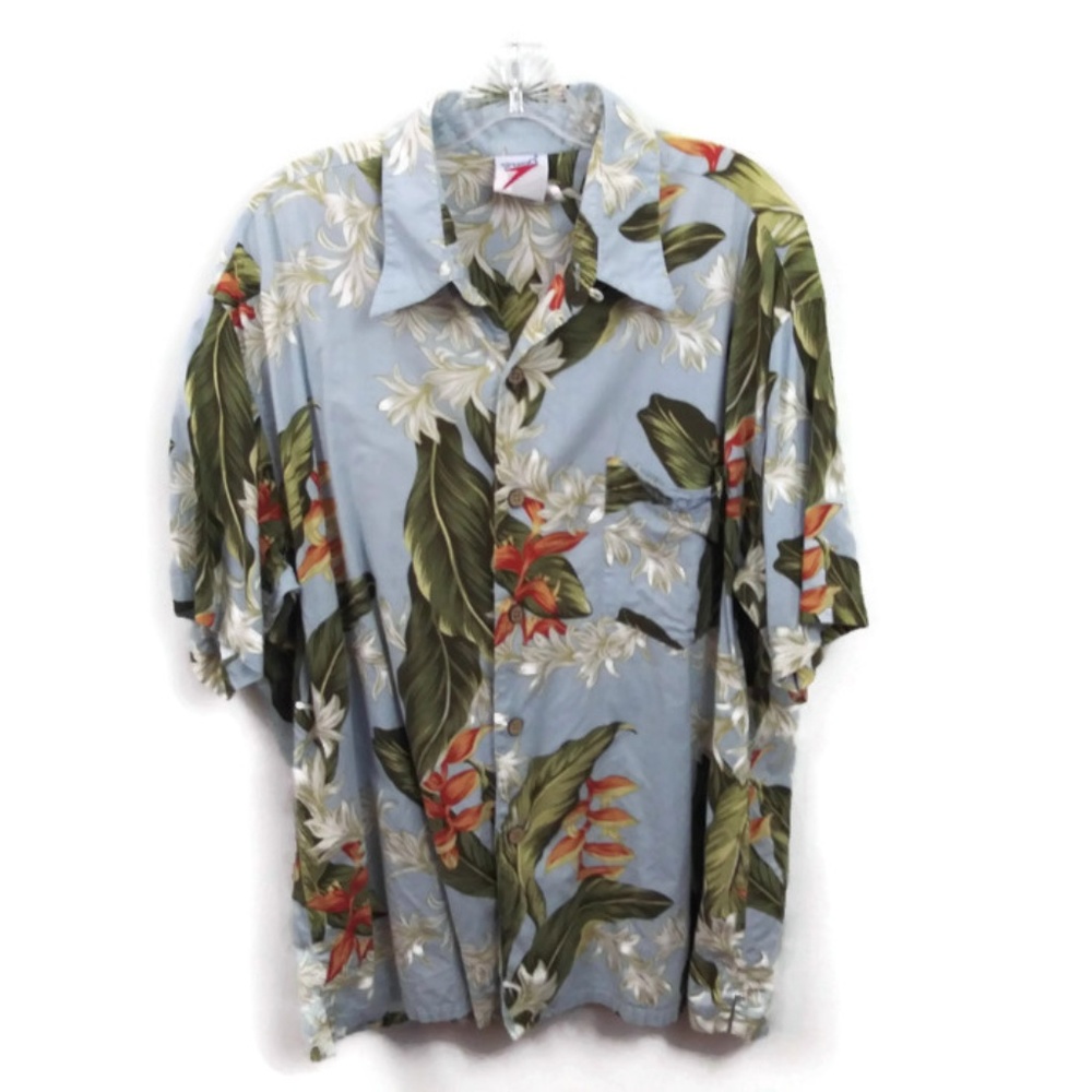 Speedo Vintage Hawaiian Shirt Blue Green White L
